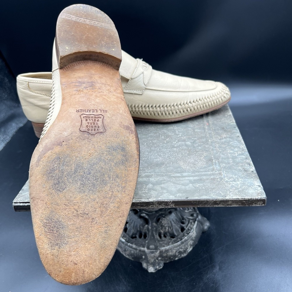 Vintage Prima Strada Italy Men Loafers 10.5 M Beige Woven Braided Leather Shoes - Picture 6 of 16
